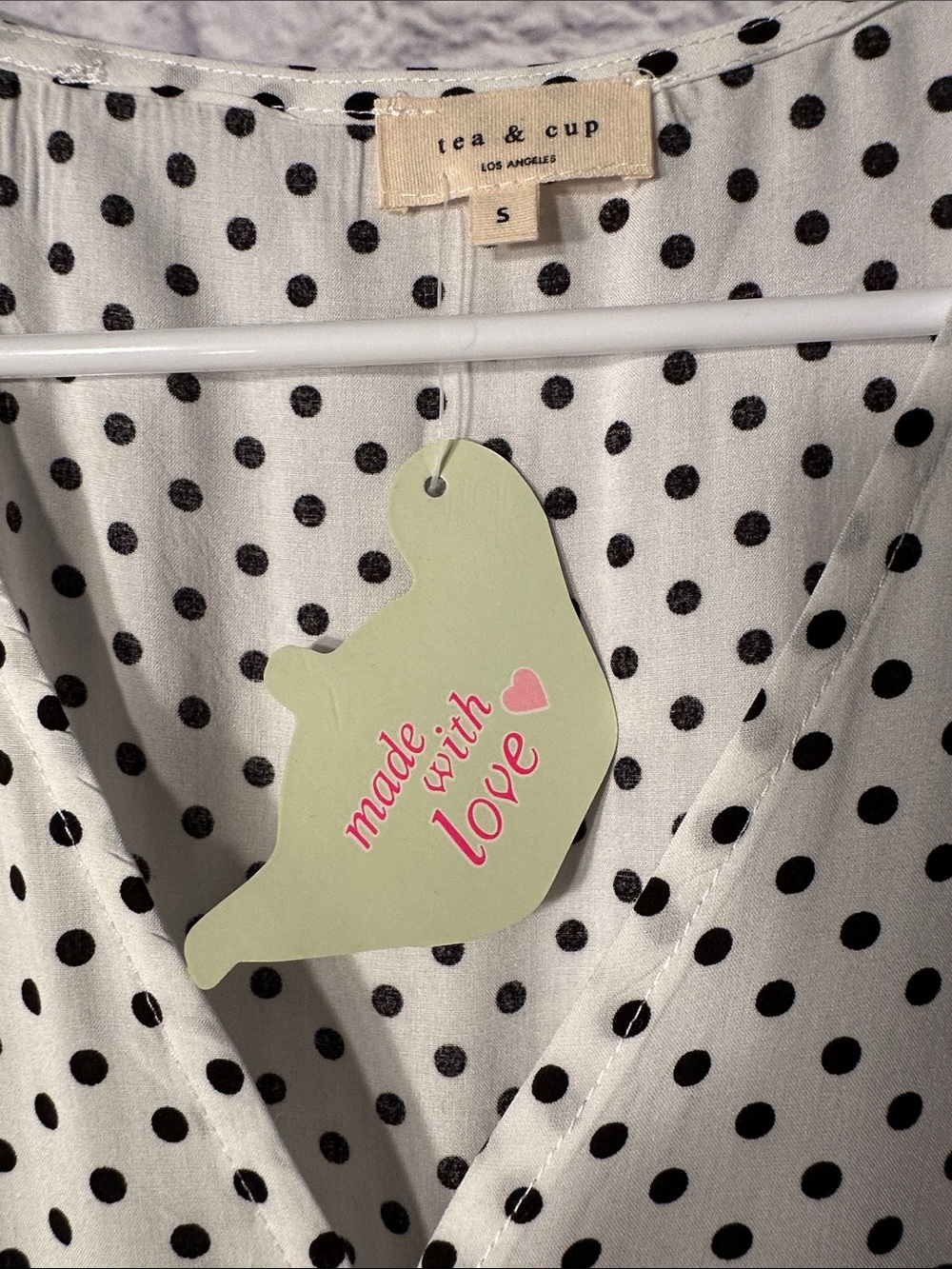 Polka Dot V-Neck Short Sleeve Romper with Black Waistband - White/Black - Picture 13 of 14